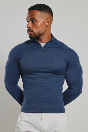 Extra Fine Merino Wool Half Zip Neck Jumper in Airforce