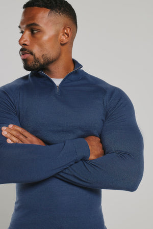 Extra Fine Merino Wool Half Zip Neck Jumper in Airforce