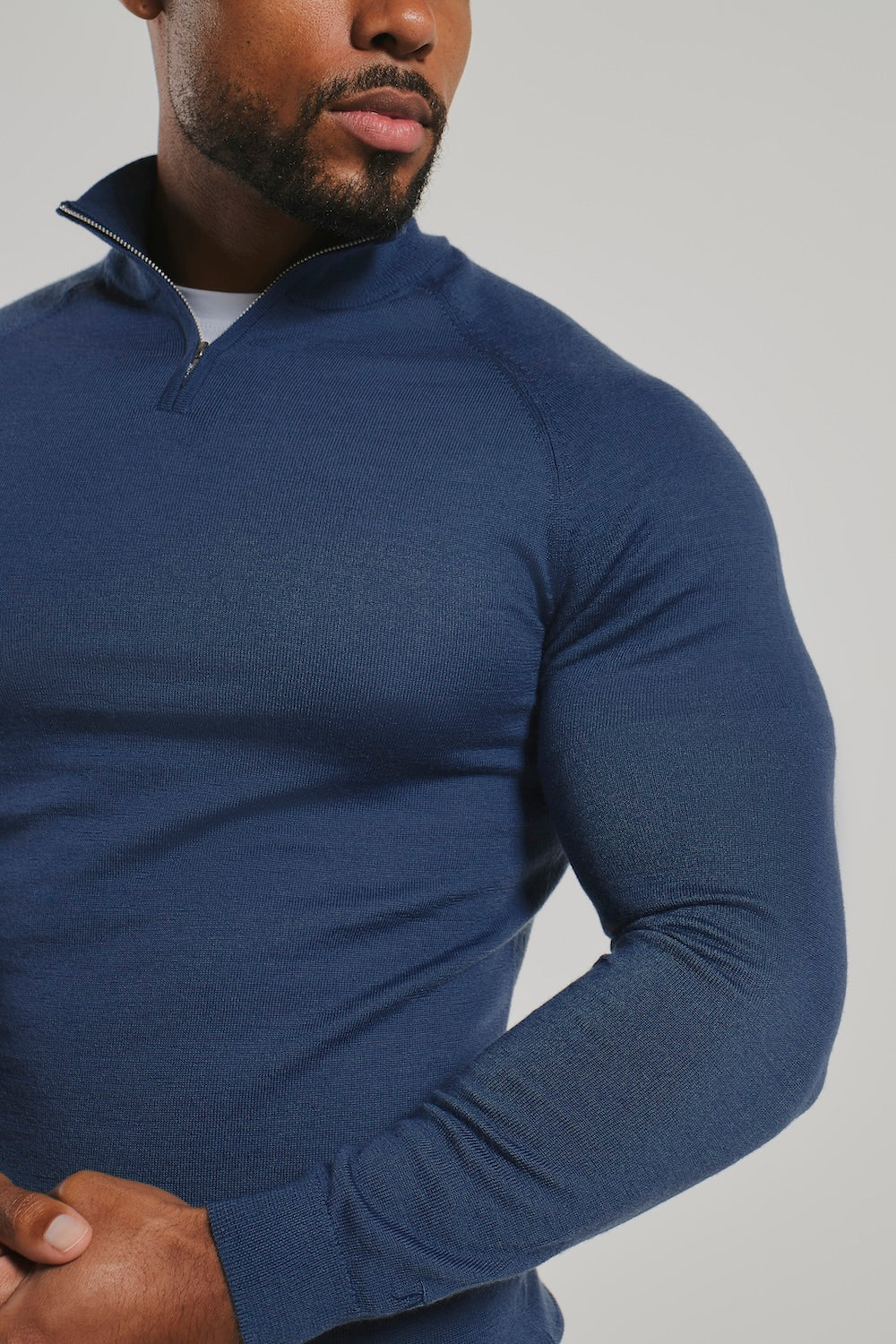 Extra Fine Merino Wool Half Zip Neck Jumper in Airforce