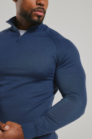 Extra Fine Merino Wool Half Zip Neck Jumper in Airforce