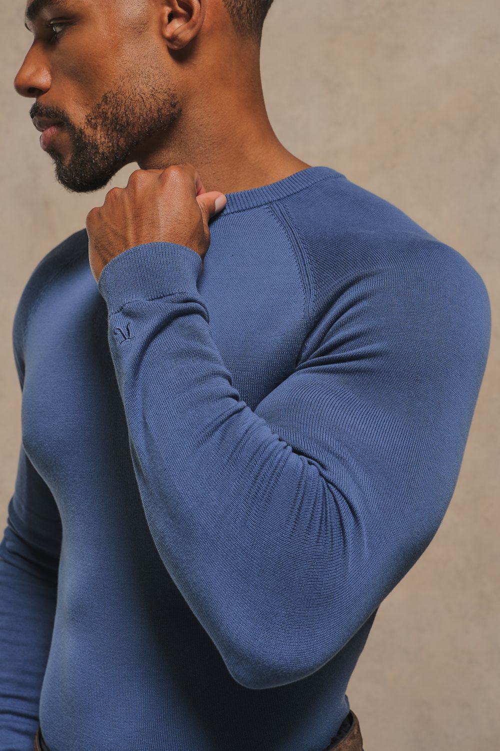 Pure Cotton Knitted Crew Neck Jumper in Airforce
