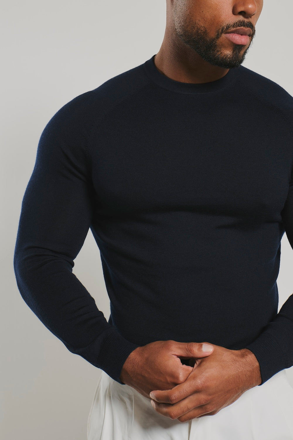 Extra Fine Merino Wool Crew Neck Jumper in Navy