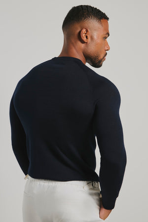 Extra Fine Merino Wool Crew Neck Jumper in Navy