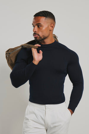 Extra Fine Merino Wool Crew Neck Jumper in Navy