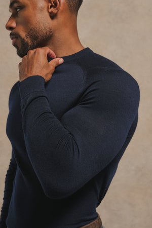 Extra Fine Merino Wool Crew Neck Jumper in Navy