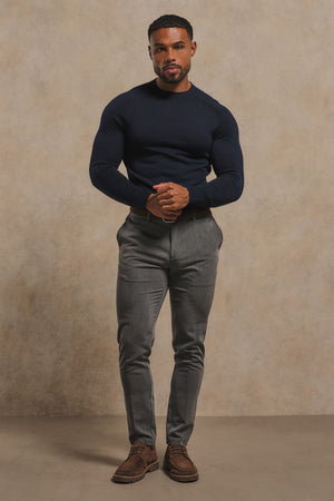 Extra Fine Merino Wool Crew Neck Jumper in Navy