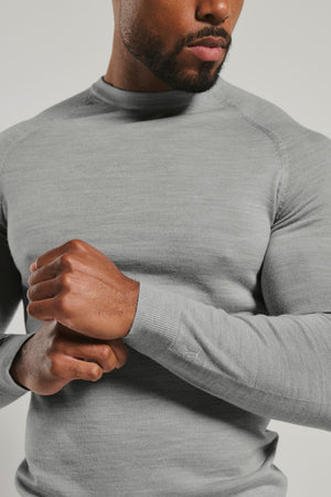 Extra Fine Merino Wool Crew Neck Jumper in Silver Grey Marl