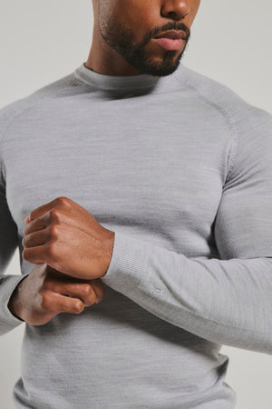 Extra Fine Merino Wool Crew Neck Jumper in Silver Grey Marl