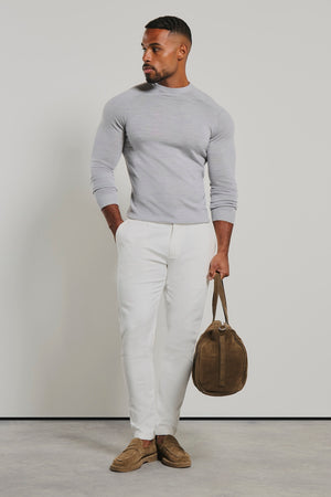 Extra Fine Merino Wool Crew Neck Jumper in Silver Grey Marl