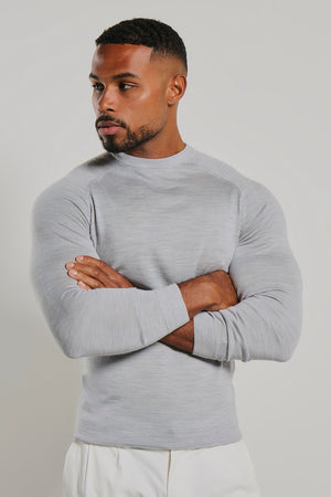 Extra Fine Merino Wool Crew Neck Jumper in Silver Grey Marl