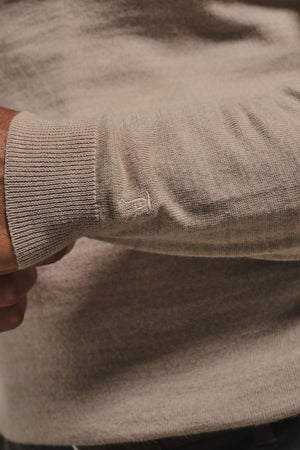 Extra Fine Merino Wool Half Zip Neck Jumper in Neutral Marl
