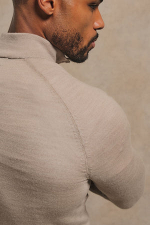 Extra Fine Merino Wool Half Zip Neck Jumper in Neutral Marl