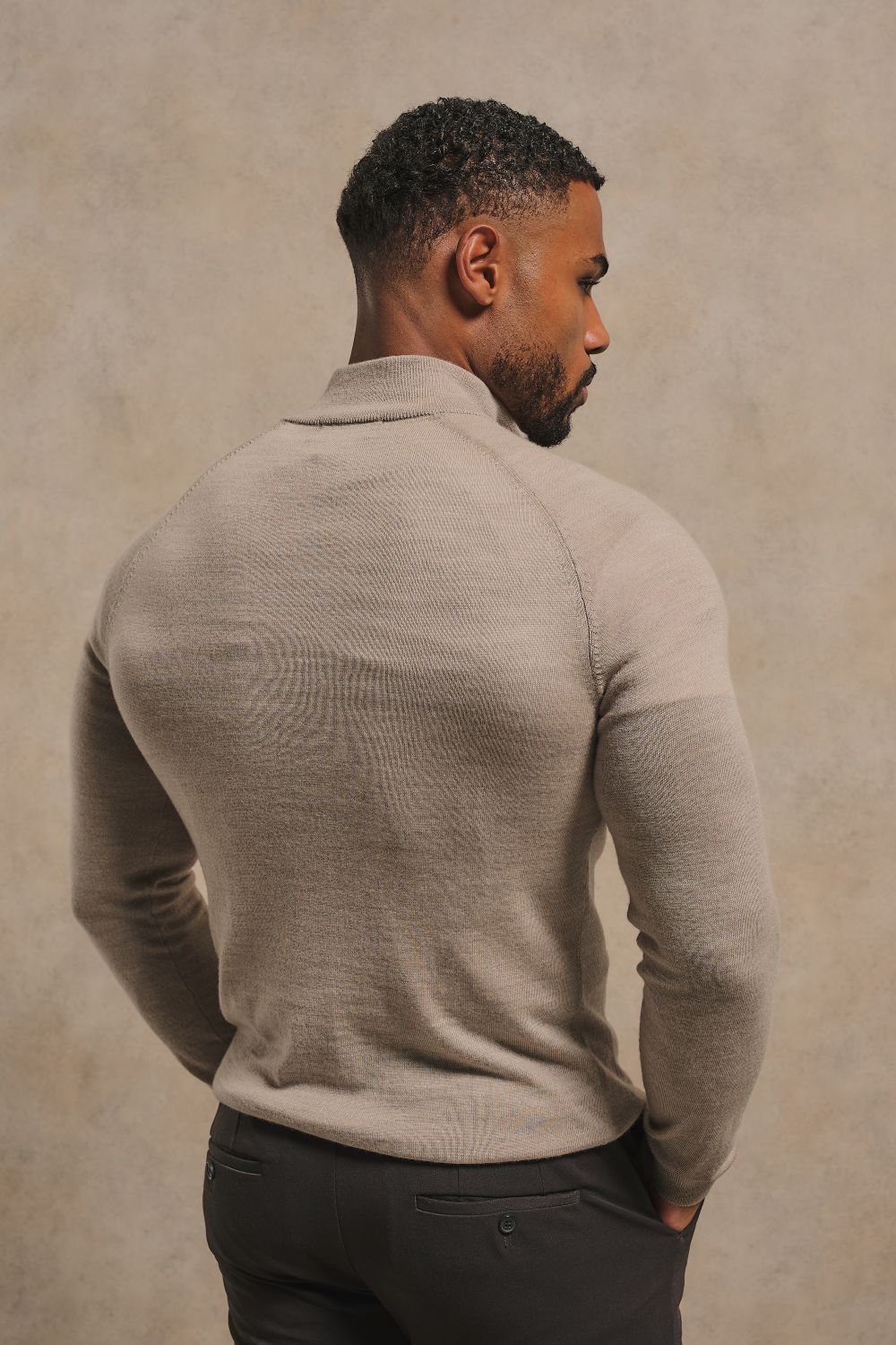 Extra Fine Merino Wool Half Zip Neck Jumper in Neutral Marl
