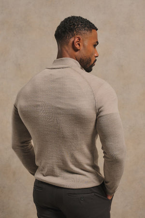 Extra Fine Merino Wool Half Zip Neck Jumper in Neutral Marl