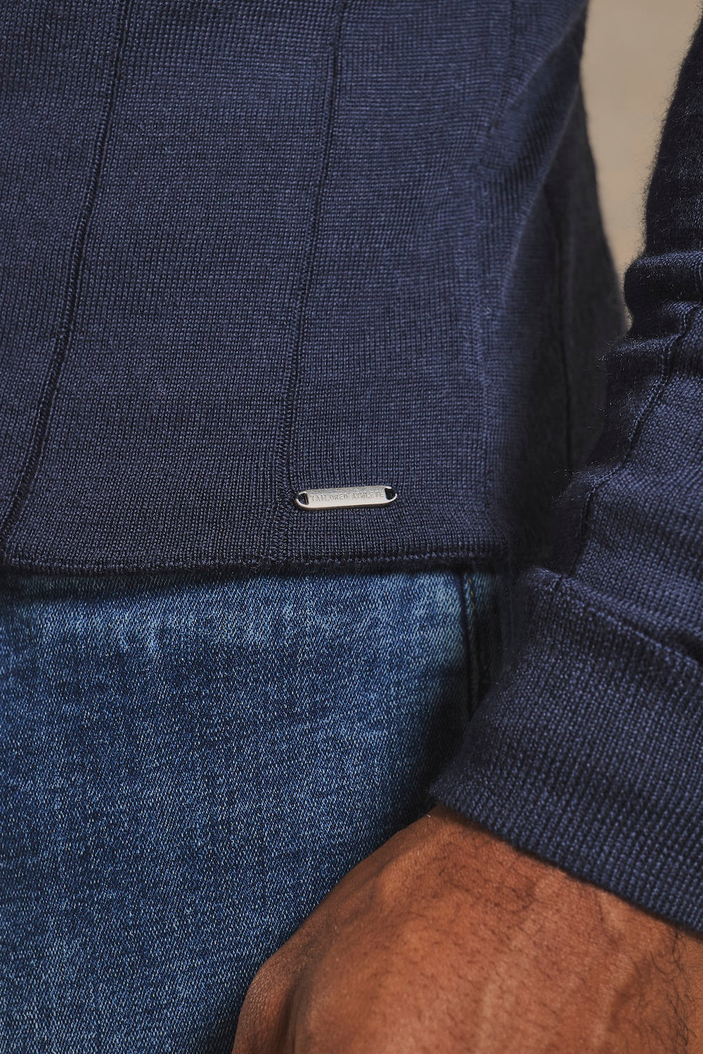 Extra Fine Merino Wool Ribbed Half Zip Neck Jumper in Midnight Navy