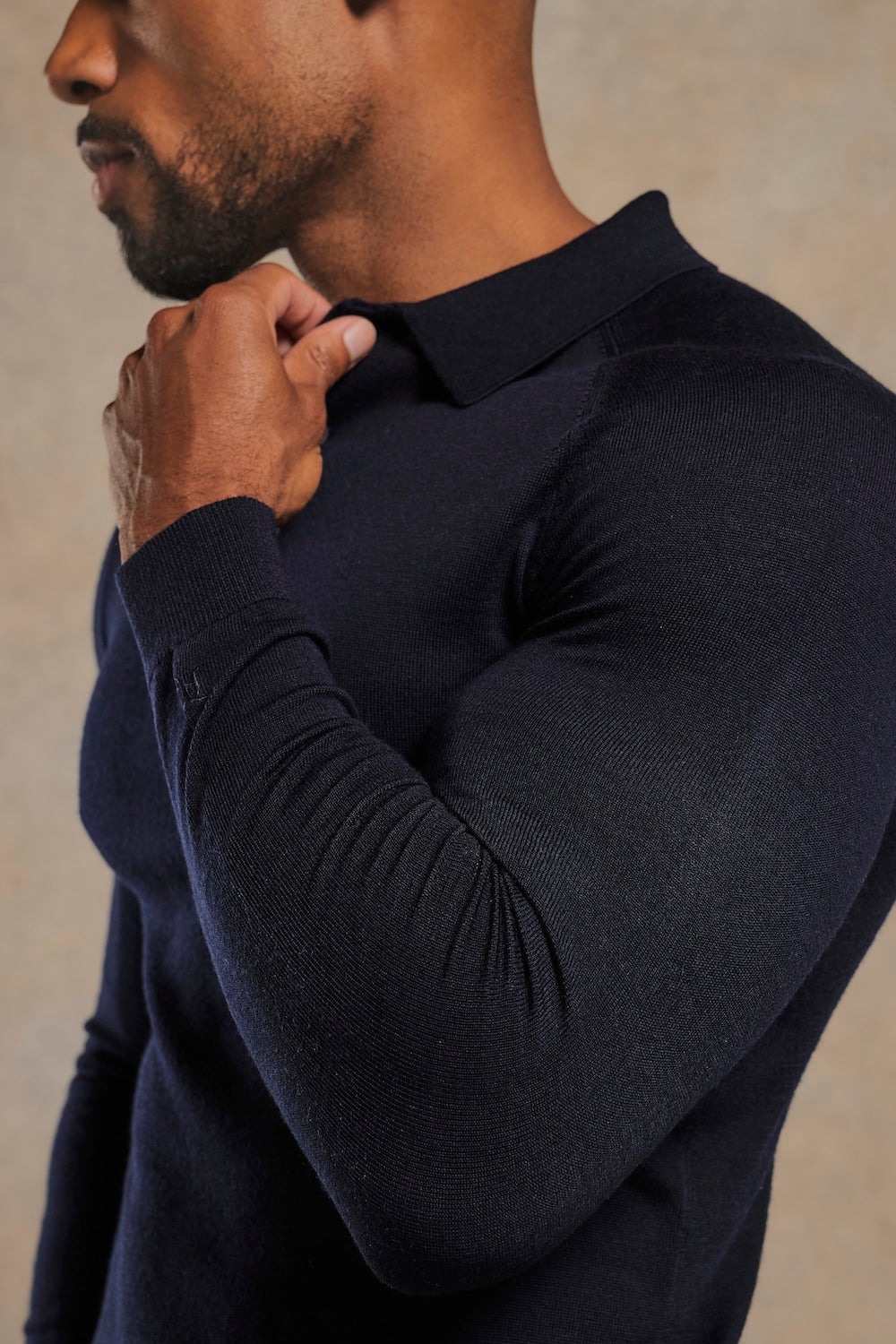 Extra Fine Merino Wool Polo Shirt in Navy
