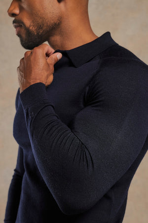 Extra Fine Merino Wool Polo Shirt in Navy