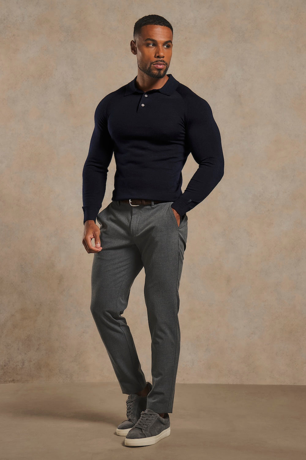 Extra Fine Merino Wool Polo Shirt in Navy
