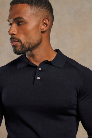 Extra Fine Merino Wool Polo Shirt in Navy