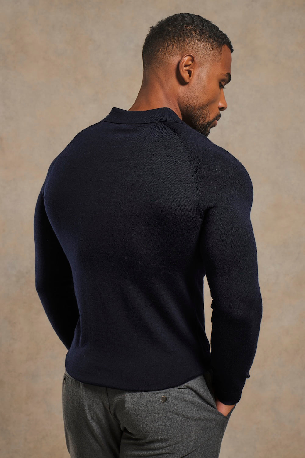 Extra Fine Merino Wool Polo Shirt in Navy