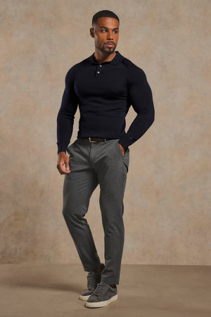 Extra Fine Merino Wool Polo Shirt in Navy