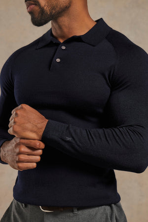 Extra Fine Merino Wool Polo Shirt in Navy
