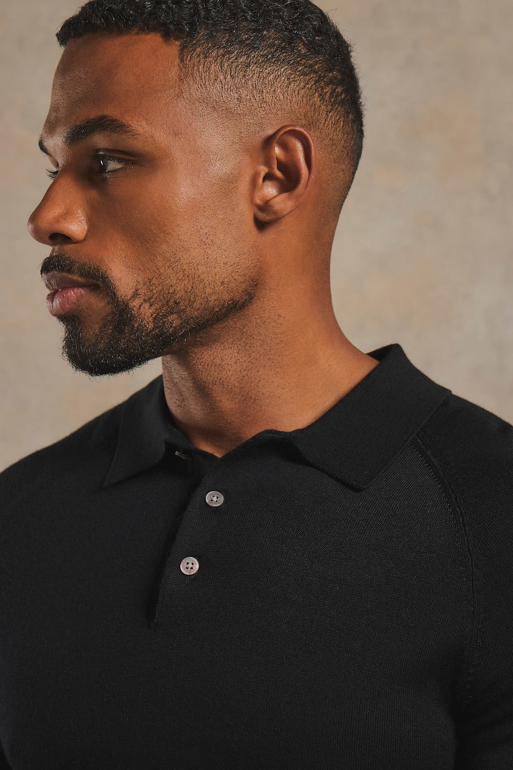 Extra Fine Merino Wool Polo Shirt in Black