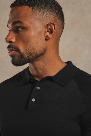 Extra Fine Merino Wool Polo Shirt in Black