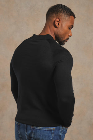 Extra Fine Merino Wool Polo Shirt in Black