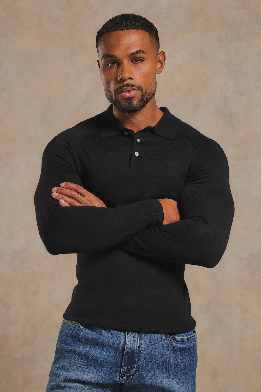 Extra Fine Merino Wool Polo Shirt in Black