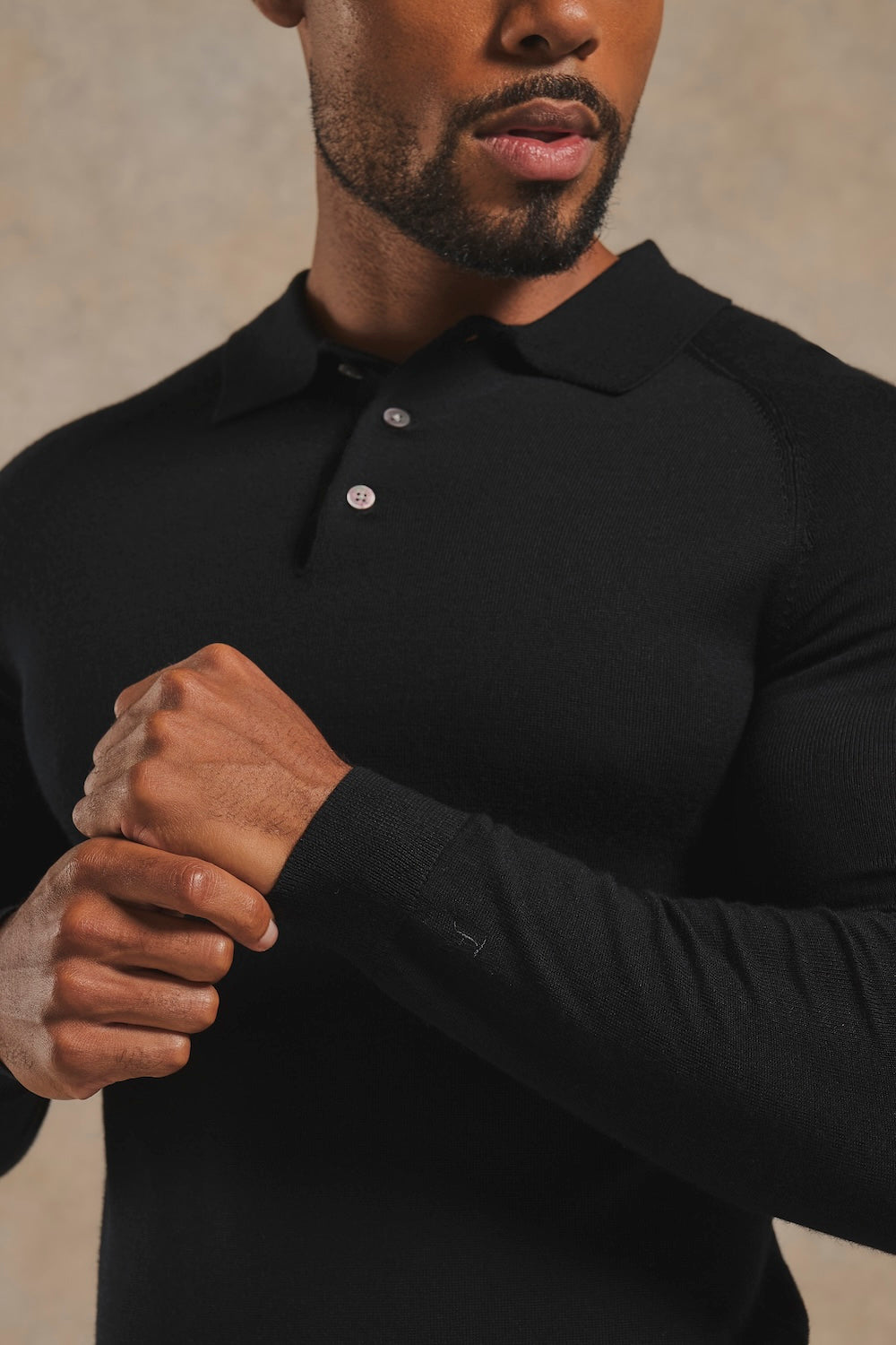 Extra Fine Merino Wool Polo Shirt in Black