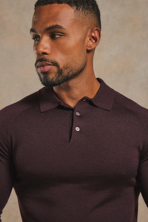 Extra Fine Merino Wool Polo Shirt in Dark Bordeaux