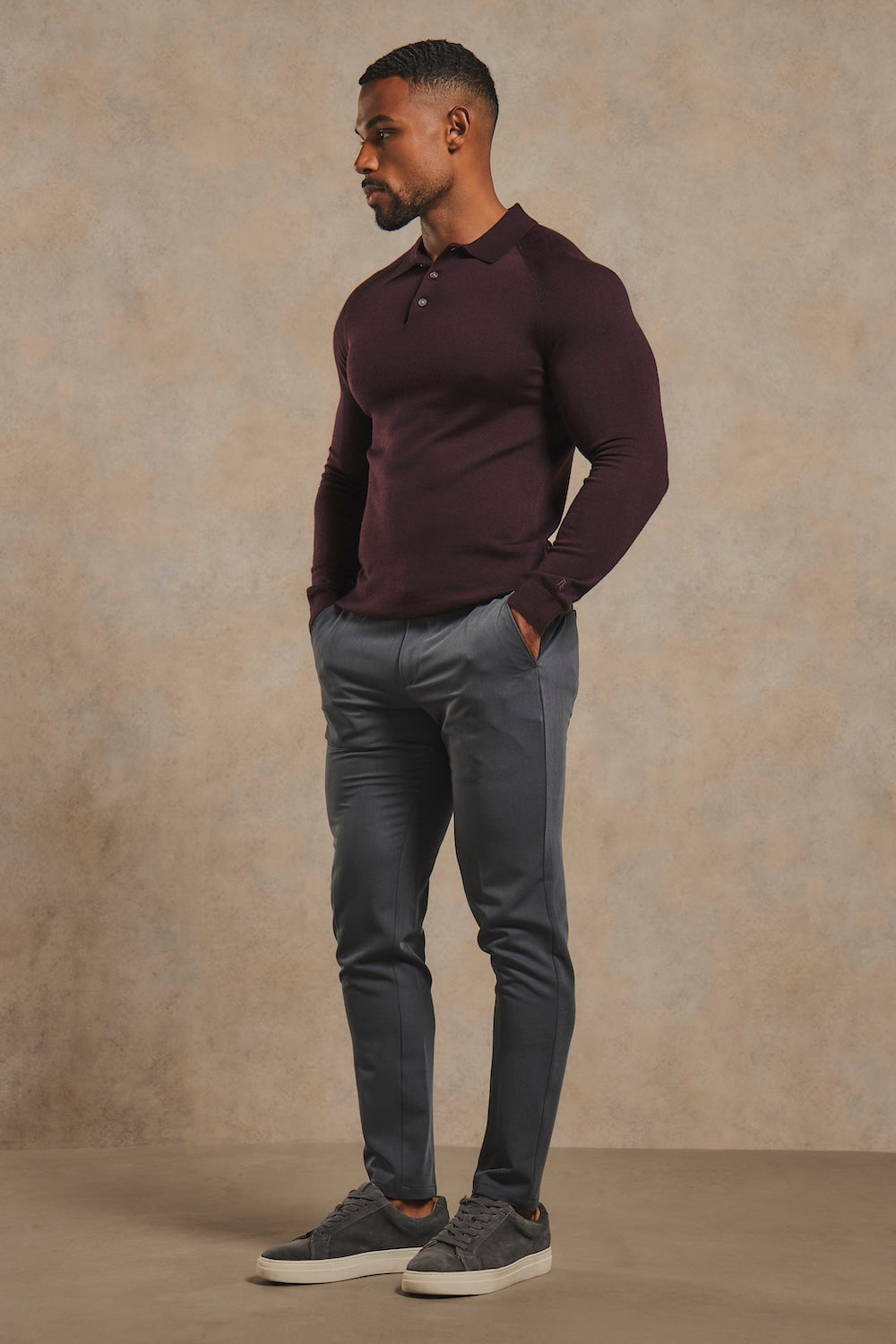 Extra Fine Merino Wool Polo Shirt in Dark Bordeaux