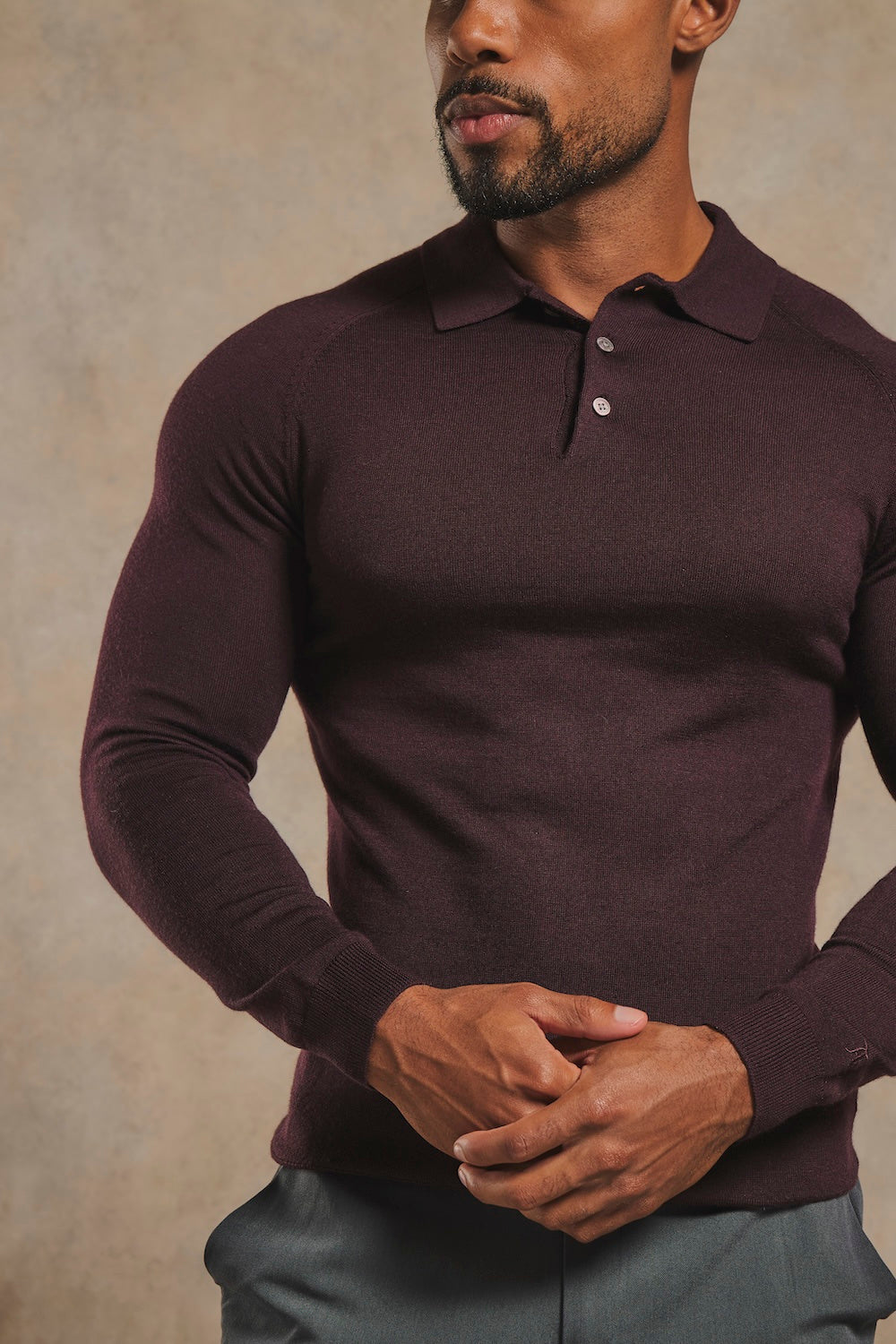 Extra Fine Merino Wool Polo Shirt in Dark Bordeaux