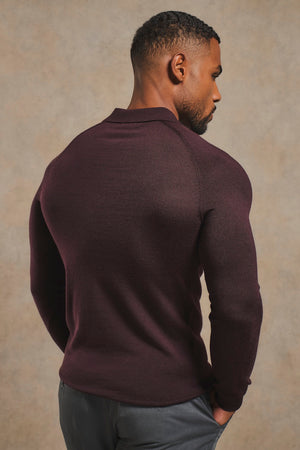 Extra Fine Merino Wool Polo Shirt in Dark Bordeaux