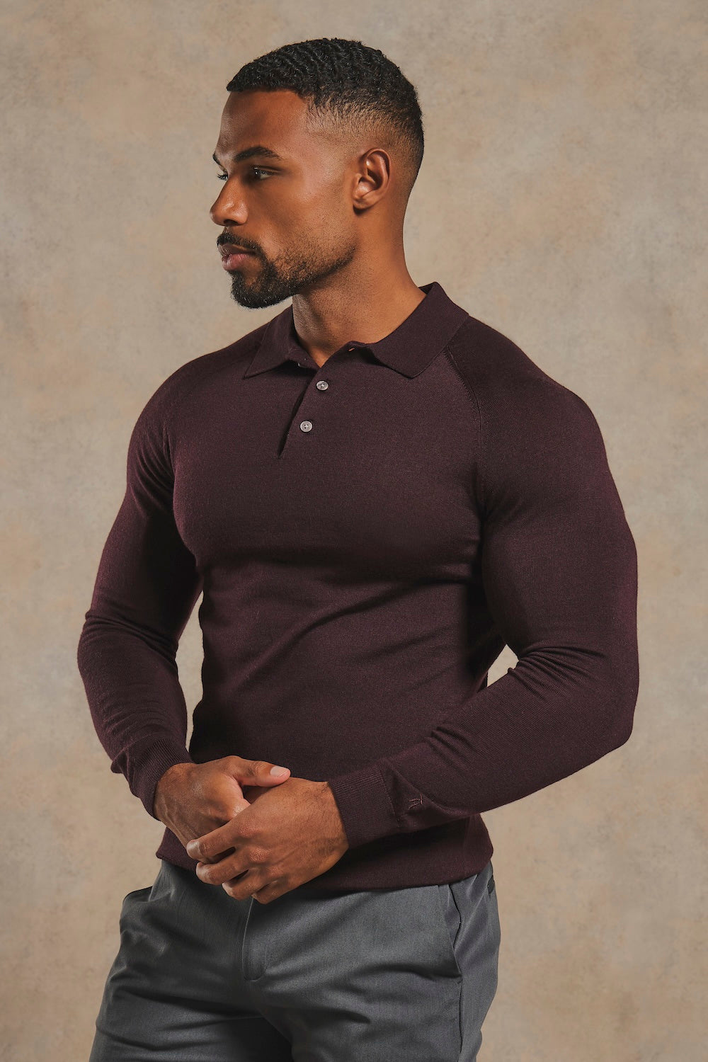 Extra Fine Merino Wool Polo Shirt in Dark Bordeaux