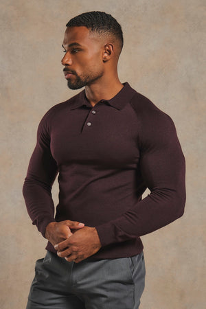 Extra Fine Merino Wool Polo Shirt in Dark Bordeaux