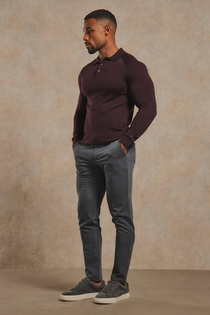 Extra Fine Merino Wool Polo Shirt in Dark Bordeaux