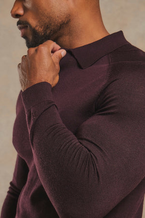 Extra Fine Merino Wool Polo Shirt in Dark Bordeaux
