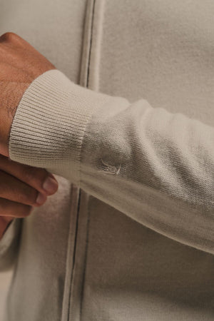 Extra Fine Merino Wool Knitted Zip Through in Alabaster