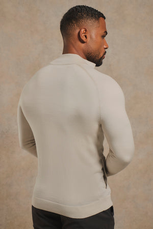 Extra Fine Merino Wool Knitted Zip Through in Alabaster