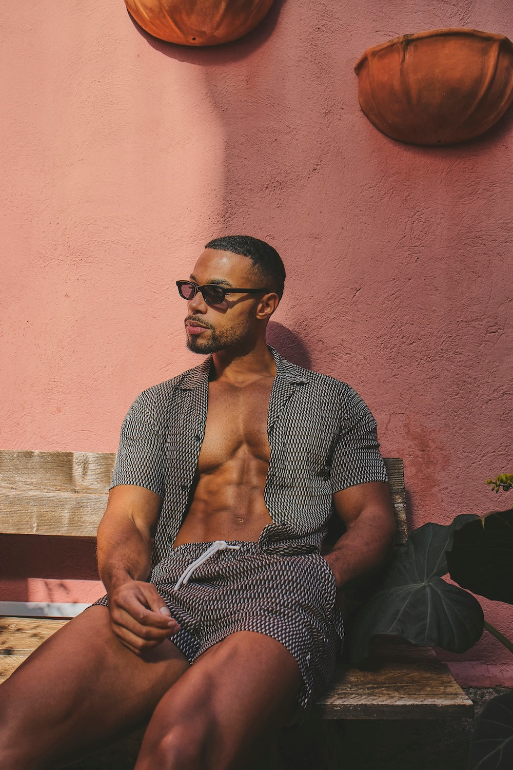 Quick Dry Printed Micro Geo Swim Shorts in Black