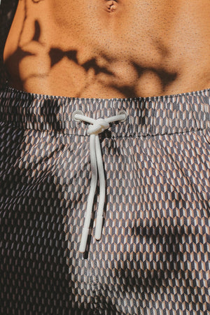 Quick Dry Printed Micro Geo Swim Shorts in Black