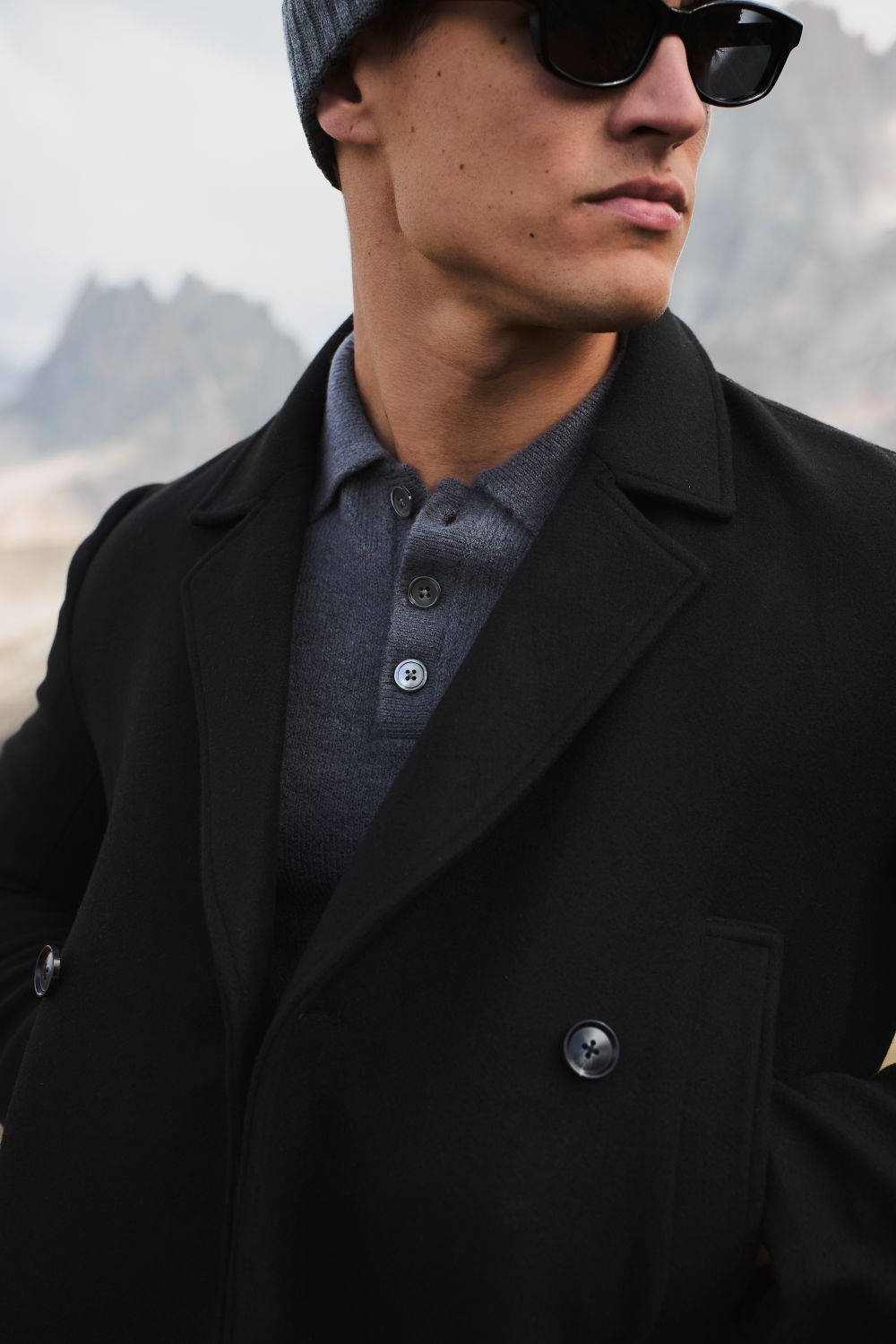 Double Breasted Peacoat in Black