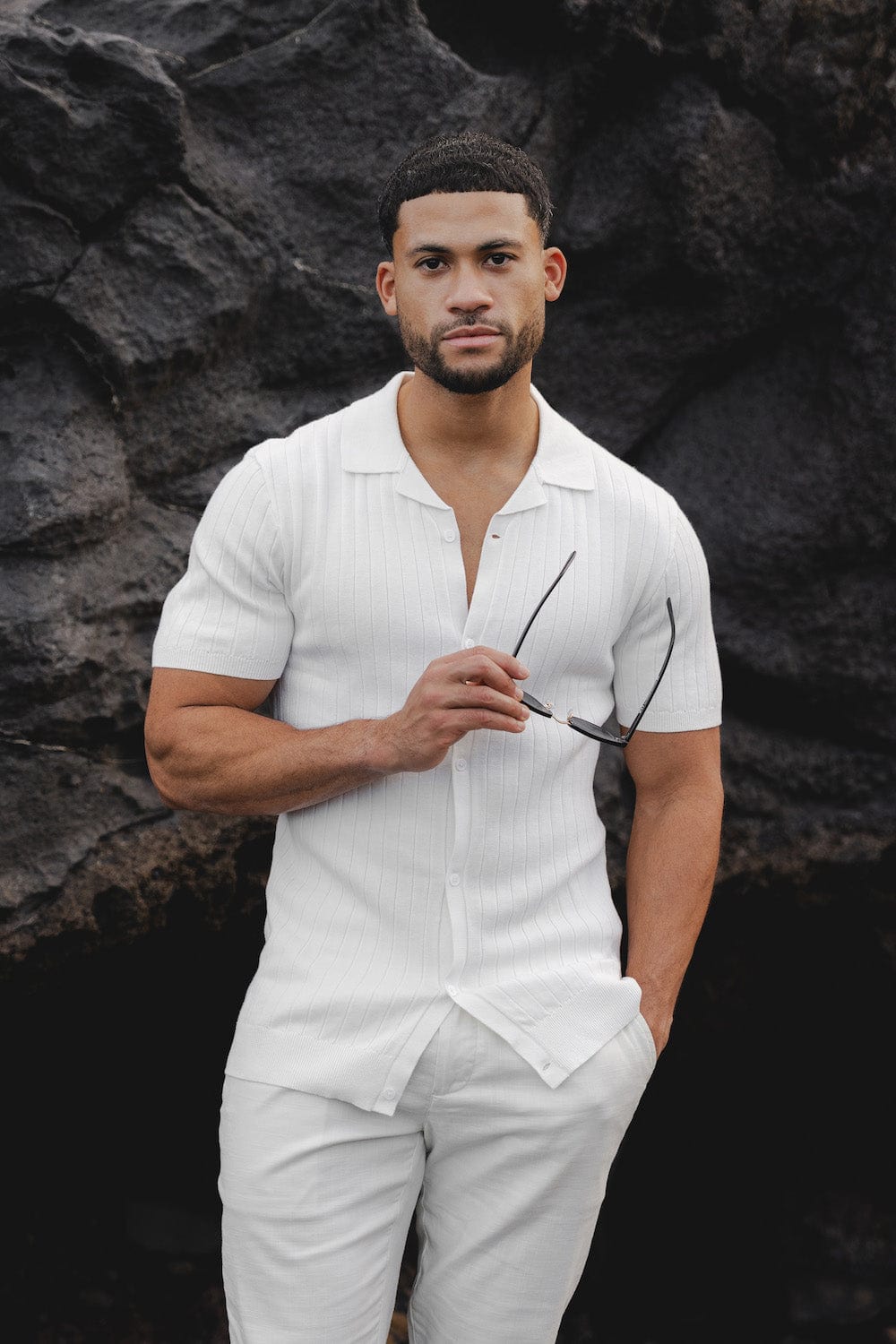 Ribbed Knitted Shirt in Ecru - TAILORED ATHLETE - ROW