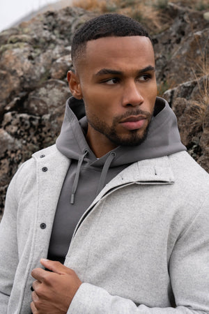 Funnel Neck Overcoat in Pale Grey