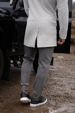 Funnel Neck Overcoat in Pale Grey