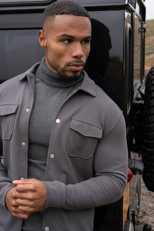 Twill Jersey Shacket in Steel Grey