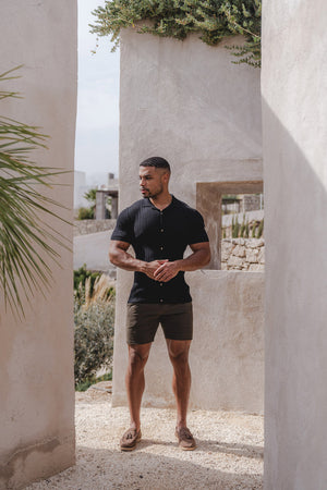 Ribbed Knitted Shirt in Black - TAILORED ATHLETE - ROW