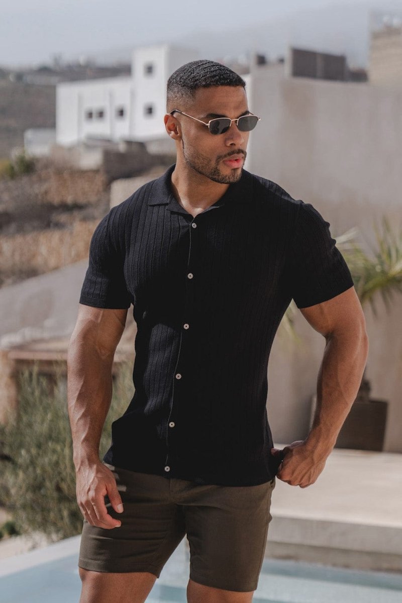 Ribbed Knitted Shirt in Black - TAILORED ATHLETE - ROW